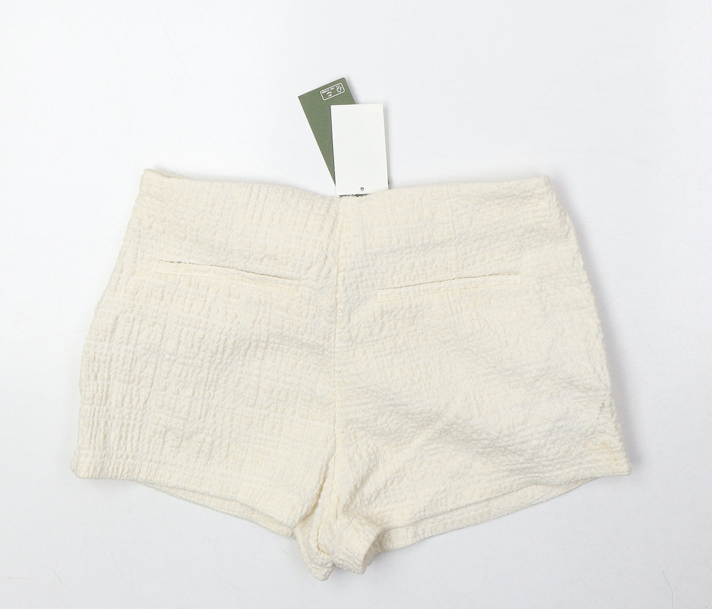 H&M Womens Ivory Cotton Basic Shorts Size 8 Regular Zip