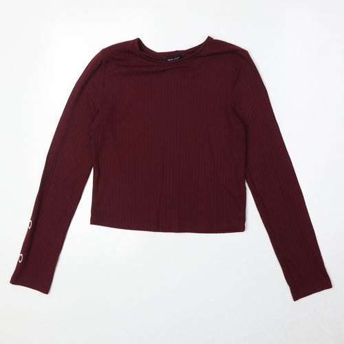 New Look Girls Red Polyester Pullover T-Shirt Size 14-15 Years Round Neck Pullover - Ribbed Eyelet Detail