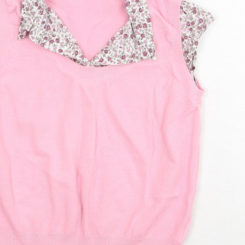 NEXT Girls Pink Collared Floral Acrylic Pullover Jumper Size 9 Years Pullover