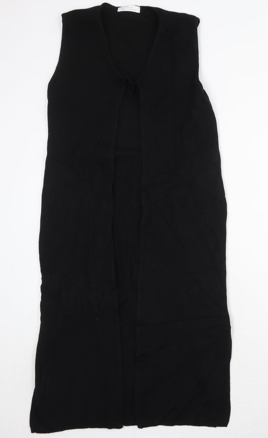 St Michael Girls Black V-Neck Wool Cardigan Jumper Size 11-12 Years Tie