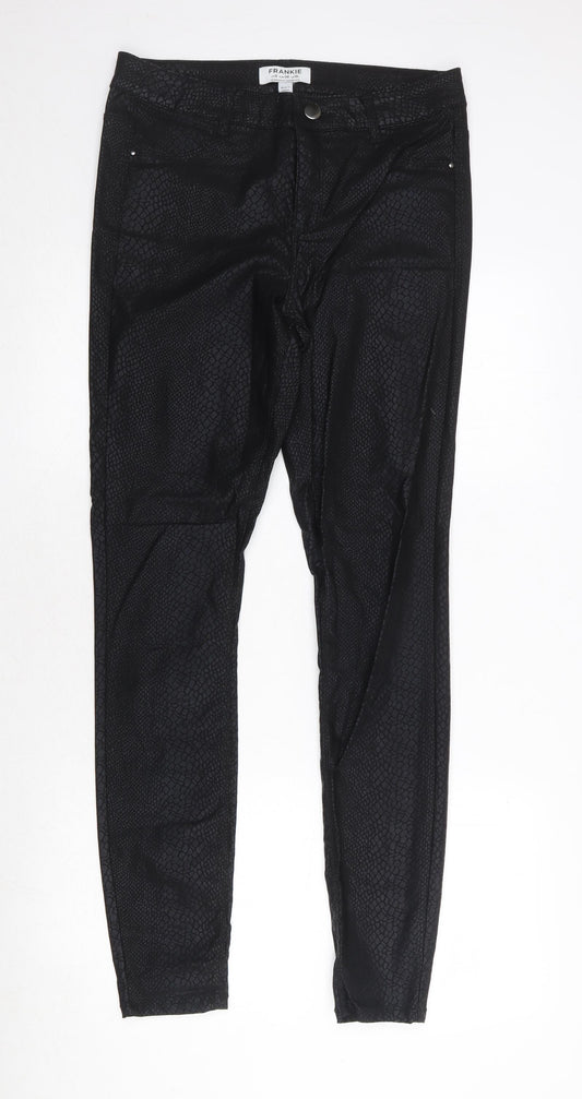 Dorothy Perkins Womens Black Animal Print Viscose Trousers Size 12 Regular Zip - Snake Print