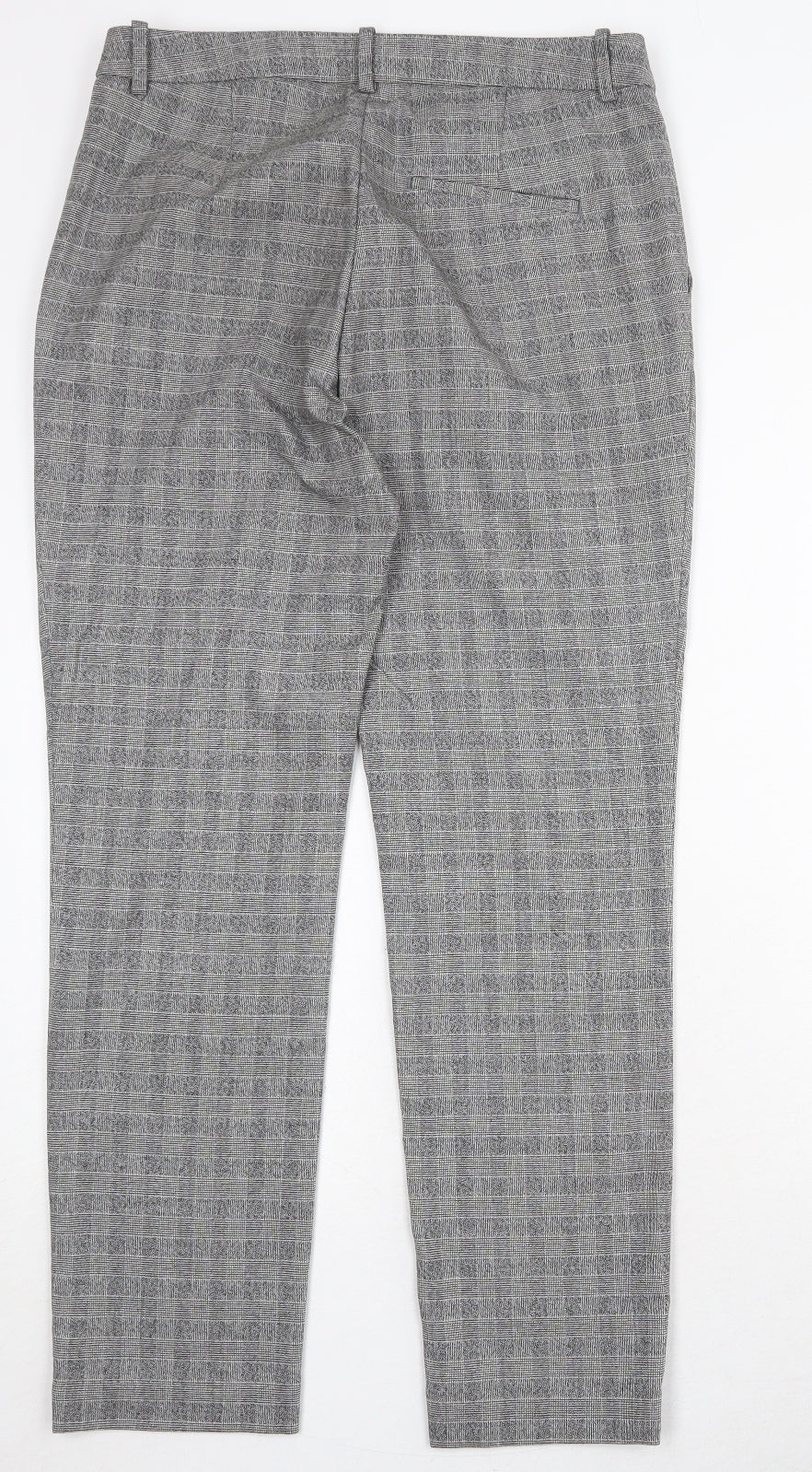 H&M Womens Grey Plaid Polyester Chino Trousers Size 14 Regular Zip