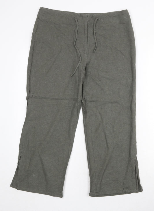 Liquid Womens Green Linen Trousers Size 12 Regular Zip