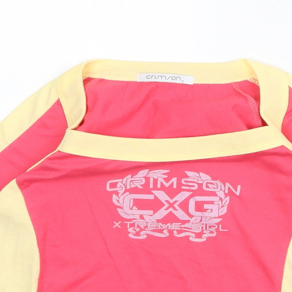 Crimson Girls Pink Colourblock Polyester Pullover T-Shirt Size S Square Neck Pullover