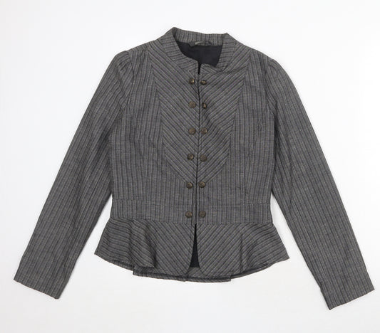 Wanko Womens Grey Striped Polyester Jacket Blazer Size M