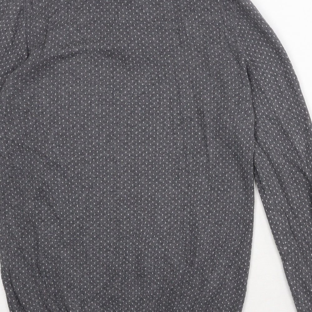 G2000 Mens Grey V-Neck Geometric Cotton Pullover Jumper Size S Long Sleeve - Shirt Collar