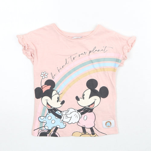 Disney Girls Pink 100% Cotton Basic T-Shirt Size 2-3 Years Round Neck Pullover - Mickey Mouse