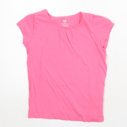 H&M Girls Pink 100% Cotton Basic T-Shirt Size 6-7 Years Round Neck Pullover - Size 6-8