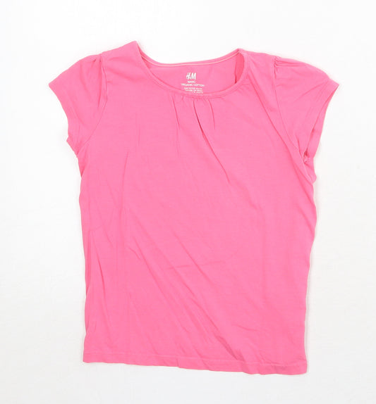 H&M Girls Pink 100% Cotton Basic T-Shirt Size 6-7 Years Round Neck Pullover - Size 6-8
