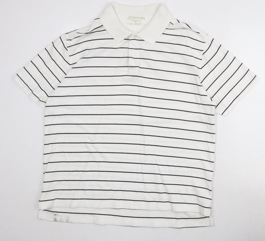 St John's Bay Mens White Striped 100% Cotton Polo Size XL Collared Button