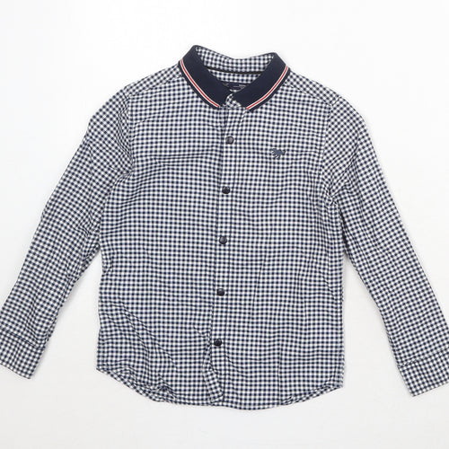 NEXT Boys Blue Check 100% Cotton Basic Button-Up Size 5-6 Years Collared Snap