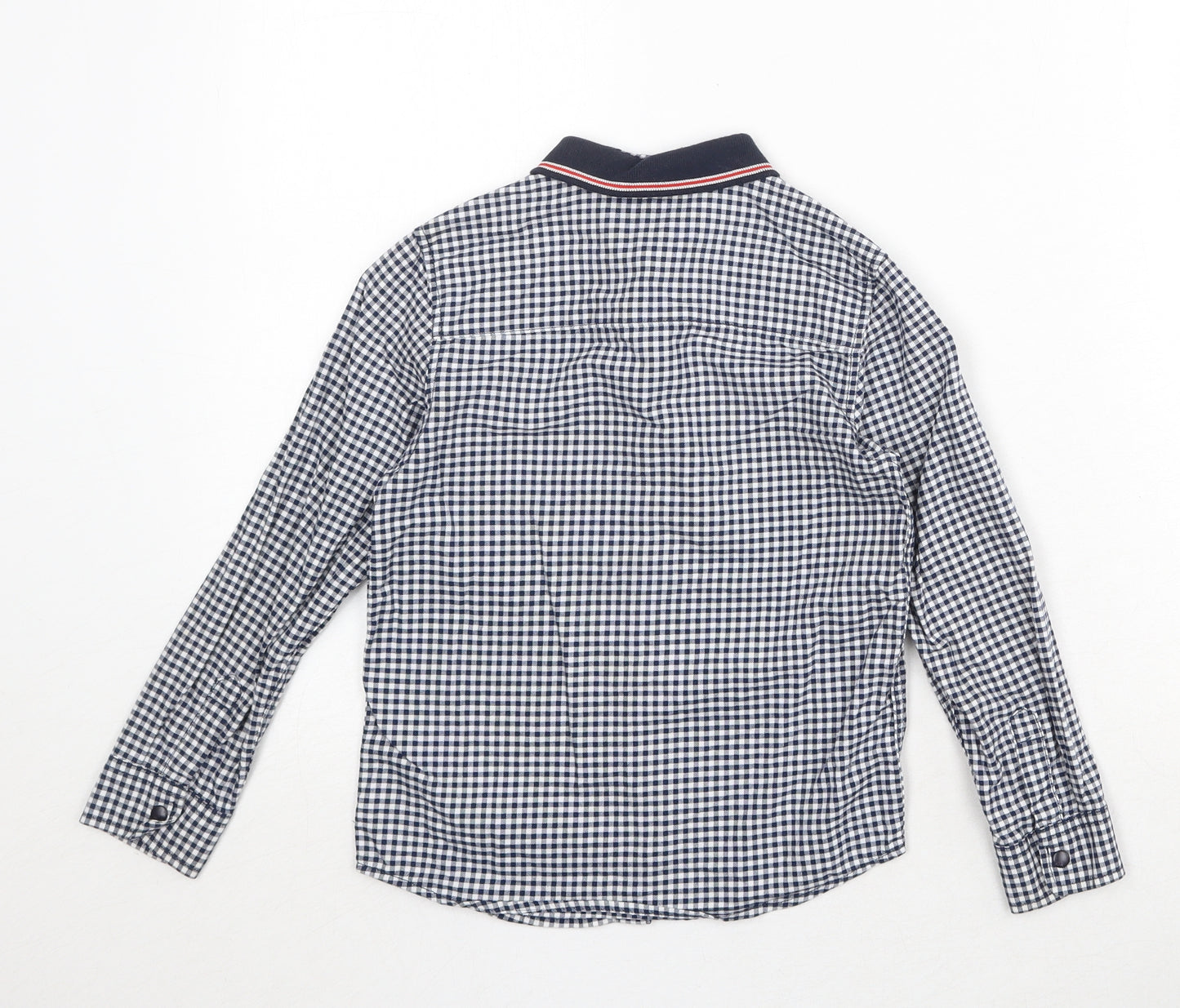 NEXT Boys Blue Check 100% Cotton Basic Button-Up Size 5-6 Years Collared Snap