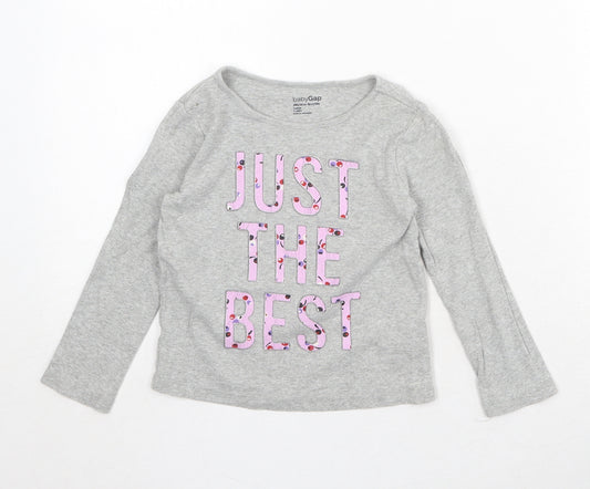 Gap Girls Grey 100% Cotton Basic T-Shirt Size 4 Years Round Neck Pullover - Just The Best