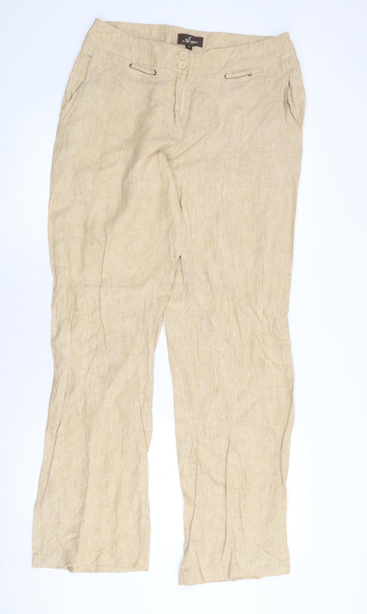 Aryton Womens Beige Linen Trousers Size 14 Regular Zip