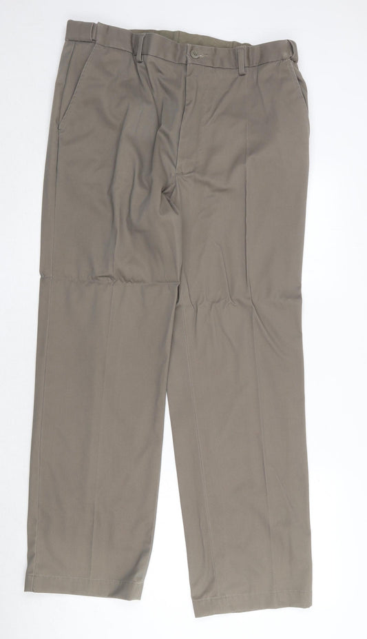 Marks and Spencer Mens Brown Cotton Trousers Size 38 in Regular Zip