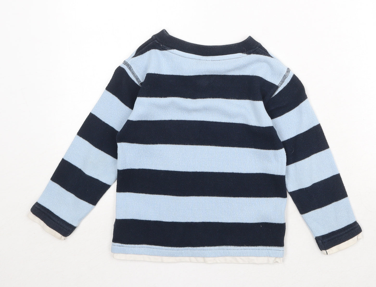 Scruff Boys Blue V-Neck Striped 100% Cotton Pullover Jumper Size 5 Years Pullover