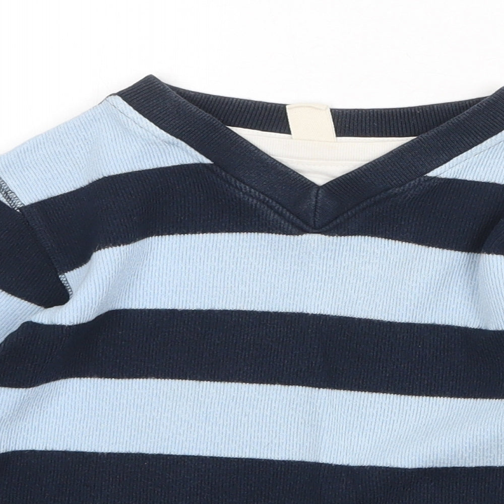 Scruff Boys Blue V-Neck Striped 100% Cotton Pullover Jumper Size 5 Years Pullover