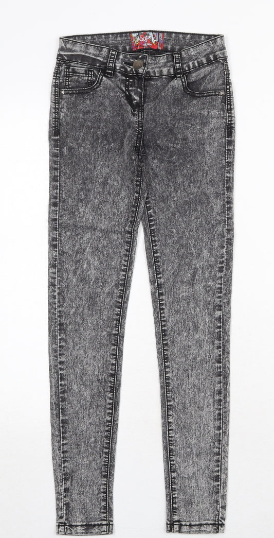 Sophie Girls Grey Cotton Skinny Jeans Size 10-11 Years Regular Zip