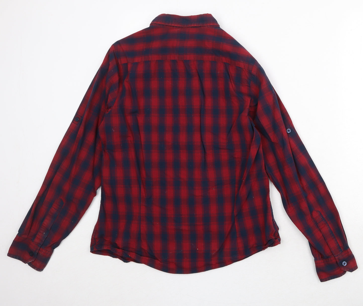Premier Boys Red Plaid 100% Cotton Pullover Button-Up Size M Collared Button