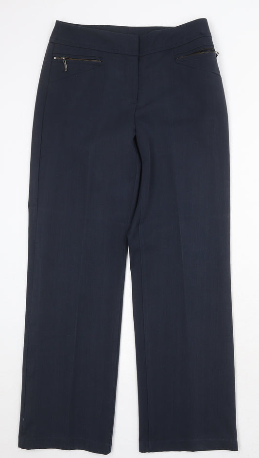 BHS Womens Blue Polyester Dress Pants Trousers Size 8 Regular Zip