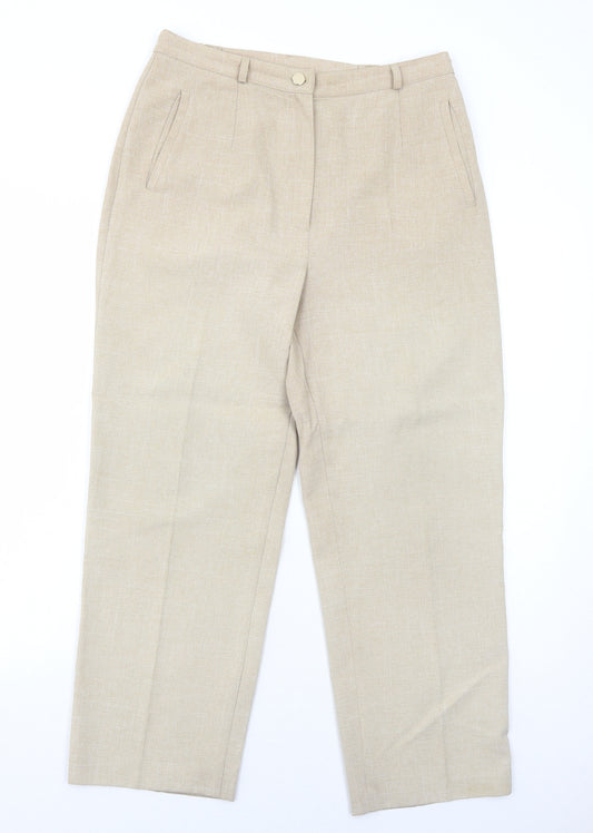 BHS Womens Beige Polyester Trousers Size 10 Regular Zip