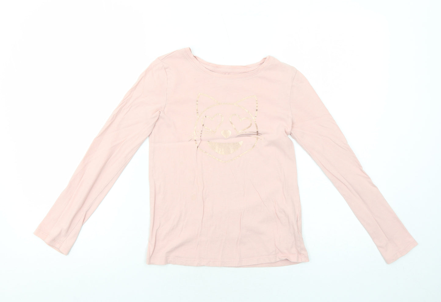 Gap Girls Pink Cotton Pullover T-Shirt Size 10-11 Years Round Neck Pullover - Cat Print