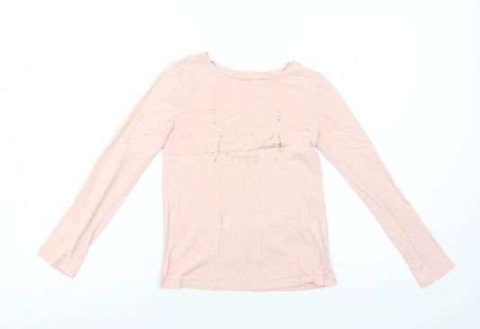 Gap Girls Pink Cotton Pullover T-Shirt Size 10-11 Years Round Neck Pullover - Cat Print