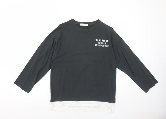 Zara Girls Grey Cotton Pullover T-Shirt Size 10 Years Round Neck Pullover - Slogan