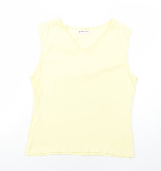 Bonmarché Womens Yellow Cotton Basic Blouse Size M V-Neck