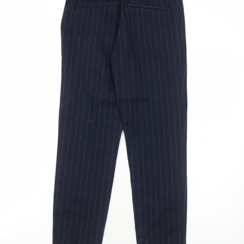 H&M Womens Blue Striped Cotton Dress Pants Trousers Size 8 Regular Zip