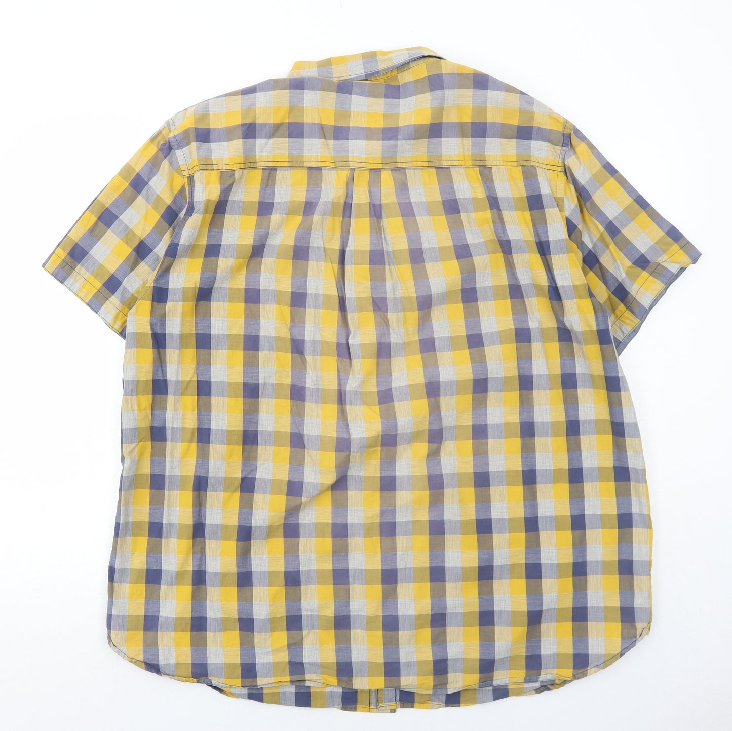 J.Hampton and Sons Mens Yellow Plaid Cotton Button-Up Size 2XL Collared Button