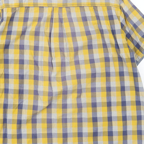 J.Hampton and Sons Mens Yellow Plaid Cotton Button-Up Size 2XL Collared Button