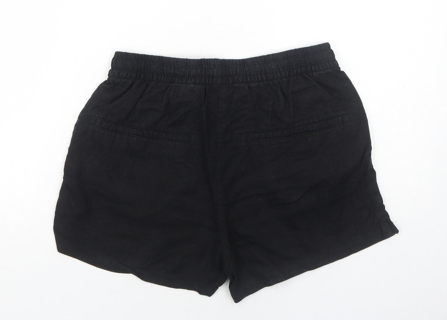H&M Womens Black Linen Basic Shorts Size 6 Regular Drawstring
