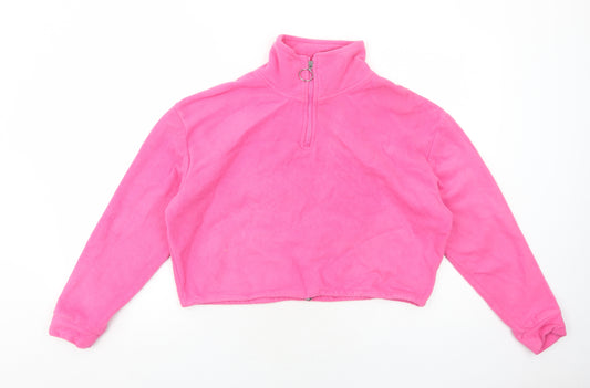 Brave Soul Womens Pink Polyester Pullover Sweatshirt Size M Zip
