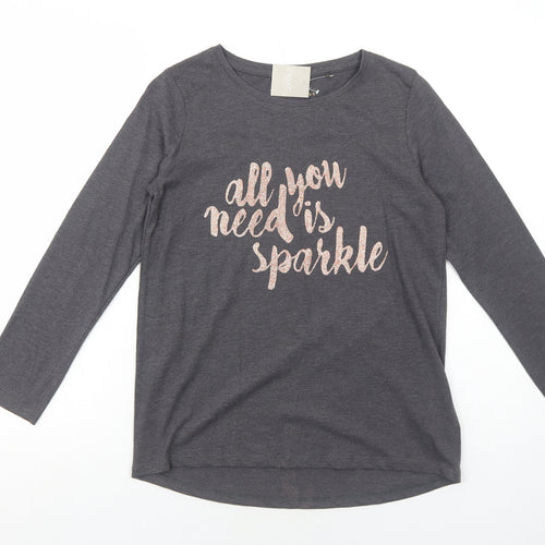 NEXT Girls Grey Cotton Pullover T-Shirt Size 12 Years Boat Neck Pullover - All You Need is Sparkle