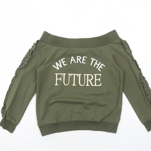 Select Girls Green Cotton Pullover Sweatshirt Size 12-13 Years Pullover - We Are The Future