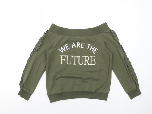 Select Girls Green Cotton Pullover Sweatshirt Size 12-13 Years Pullover - We Are The Future