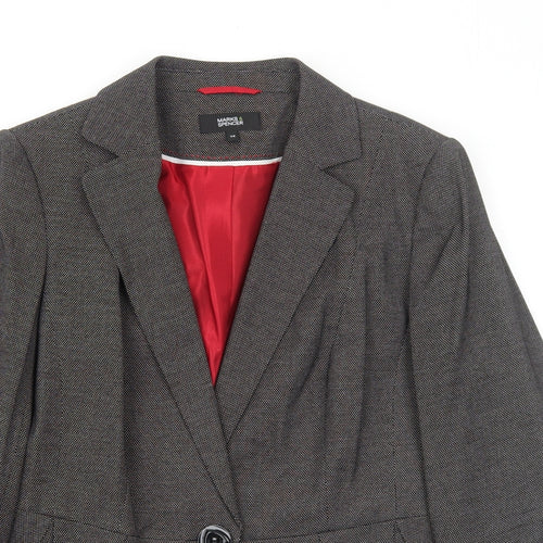 Marks and Spencer Womens Black Geometric Polyester Jacket Blazer Size 14
