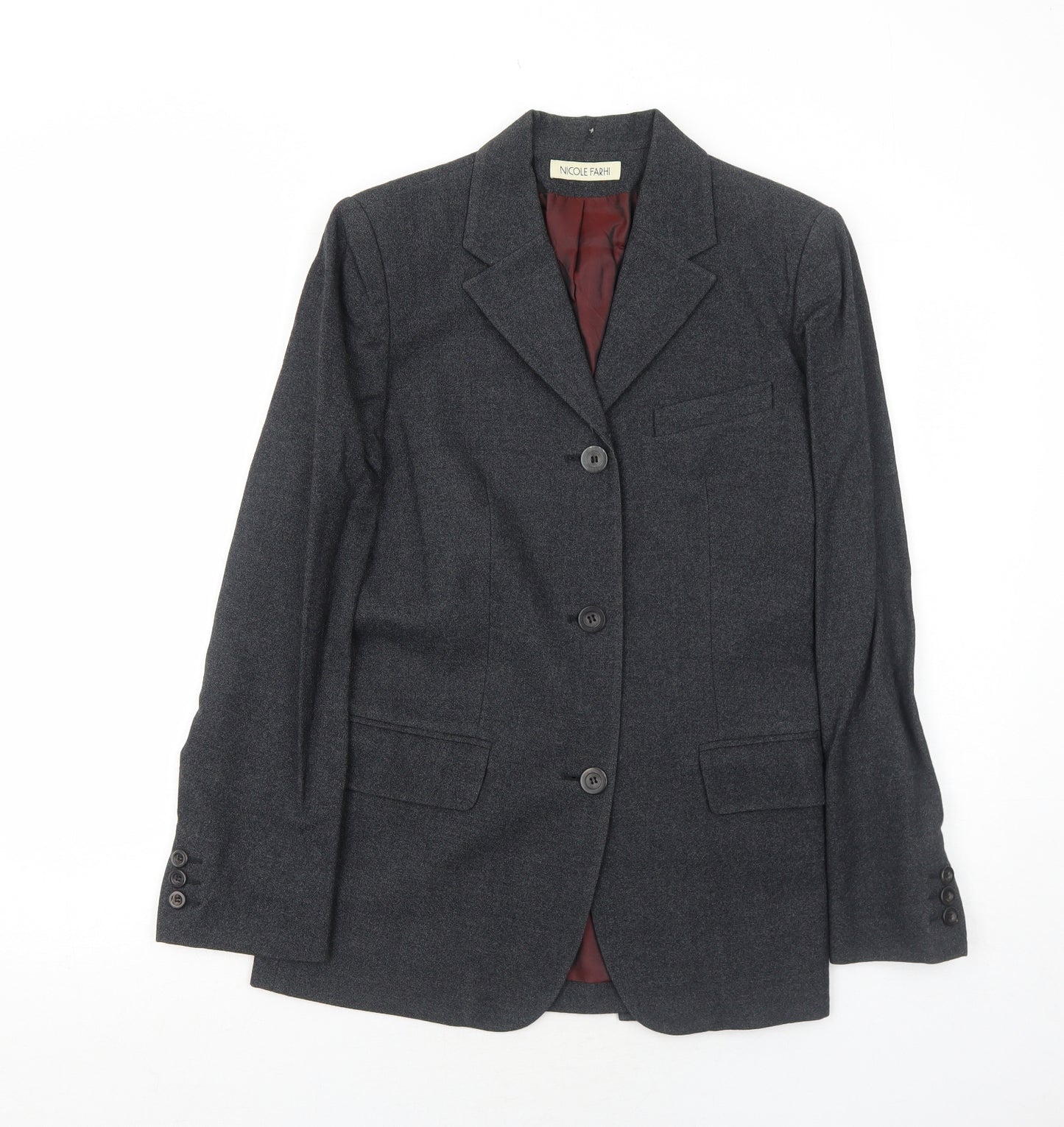 NICOLE FARHI Womens Grey Wool Jacket Suit Jacket Size 8