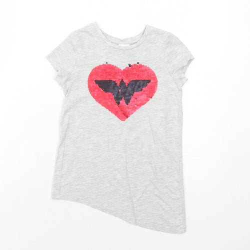 Wonder Woman Girls Grey Polyester Pullover T-Shirt Size 4-5 Years Round Neck Pullover - Heart Asymmetric