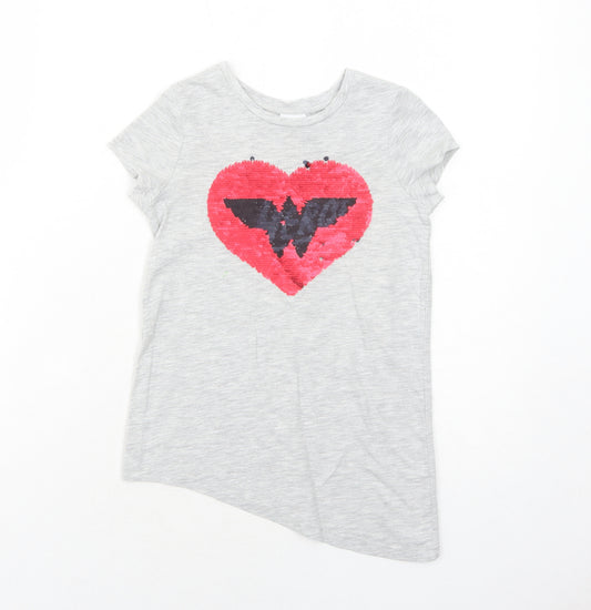 Wonder Woman Girls Grey Polyester Pullover T-Shirt Size 4-5 Years Round Neck Pullover - Heart Asymmetric
