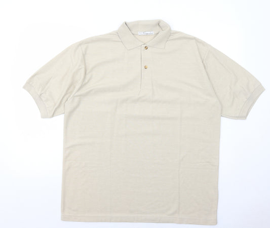 Classic Mens Beige Polyester Polo Size XL Collared Button