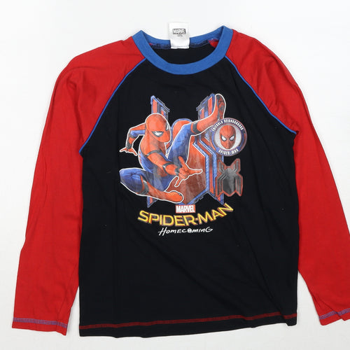 Marvel Boys Multicoloured Colourblock Cotton Pullover T-Shirt Size 9-10 Years Round Neck Pullover - Spider-Man