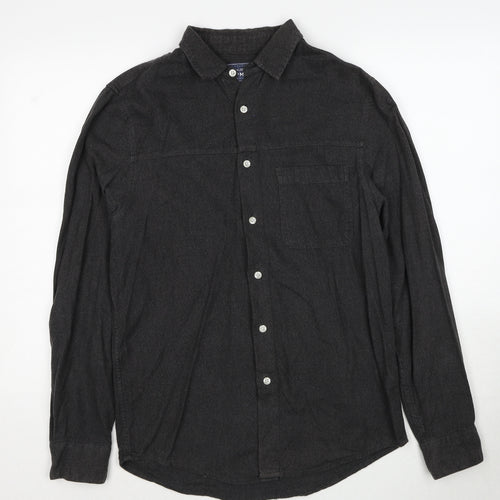 Topshop Mens Grey Cotton Button-Up Size S Collared Button