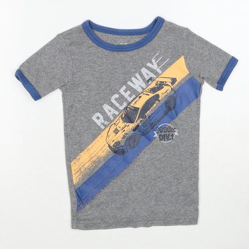 Oshkosh Boys Grey Cotton Pullover T-Shirt Size 4 Years Round Neck Pullover - Race Car