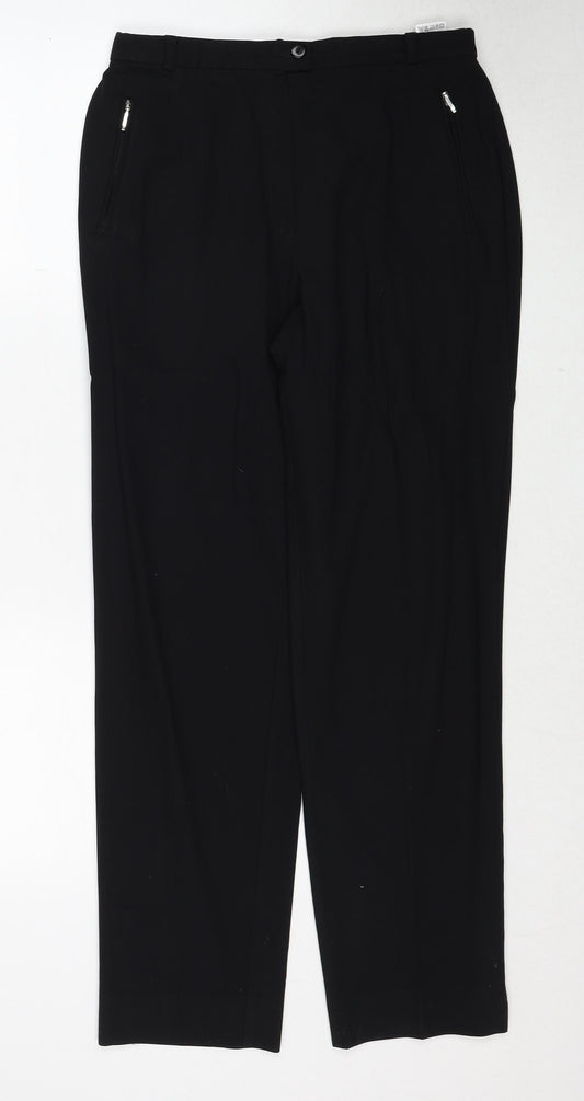 Marks and Spencer Womens Black Polyester Trousers Size 12 Regular Zip - Zipped Pockets