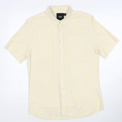 ASOS Mens Yellow Striped Cotton Button-Up Size M Collared Button