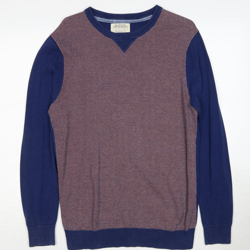 Burton Mens Blue Round Neck Geometric Cotton Pullover Jumper Size M Long Sleeve