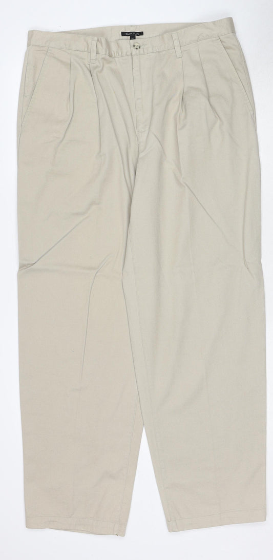 Burton Mens Beige Cotton Trousers Size 36 in Regular Zip