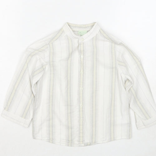 Monsoon Boys White Striped Cotton Basic Button-Up Size 2-3 Years Mock Neck Button